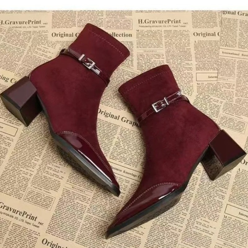 Soft Sole Booties - Riemgesp Laarsjes Mode Vierkante neus Panelen